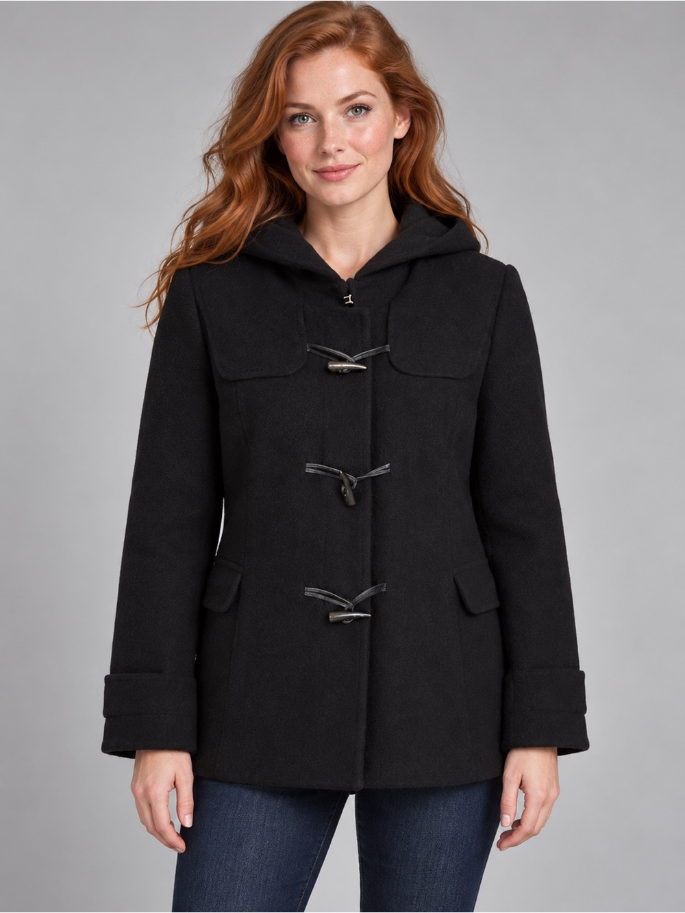 Talbots Black Hooded Toggle Wool Pea Coat Size 12